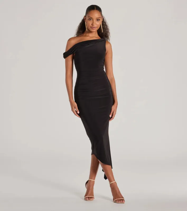 Can't Deny It One-Shoulder Bodycon Midi Dress sold by Windsor