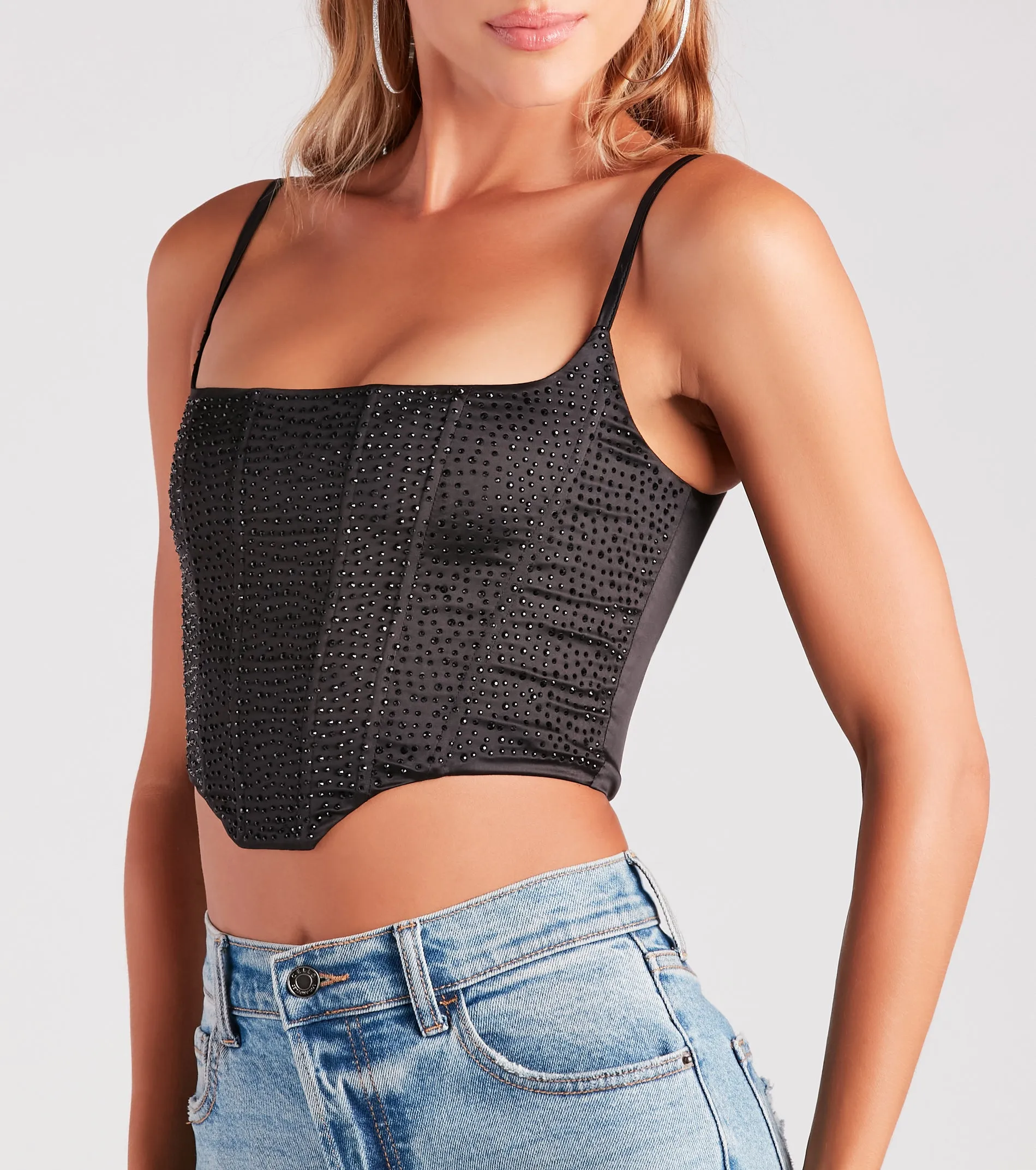 Heat Of The Moment Rhinestone Satin Corset Top sold by Windsor product image thumbnail 4