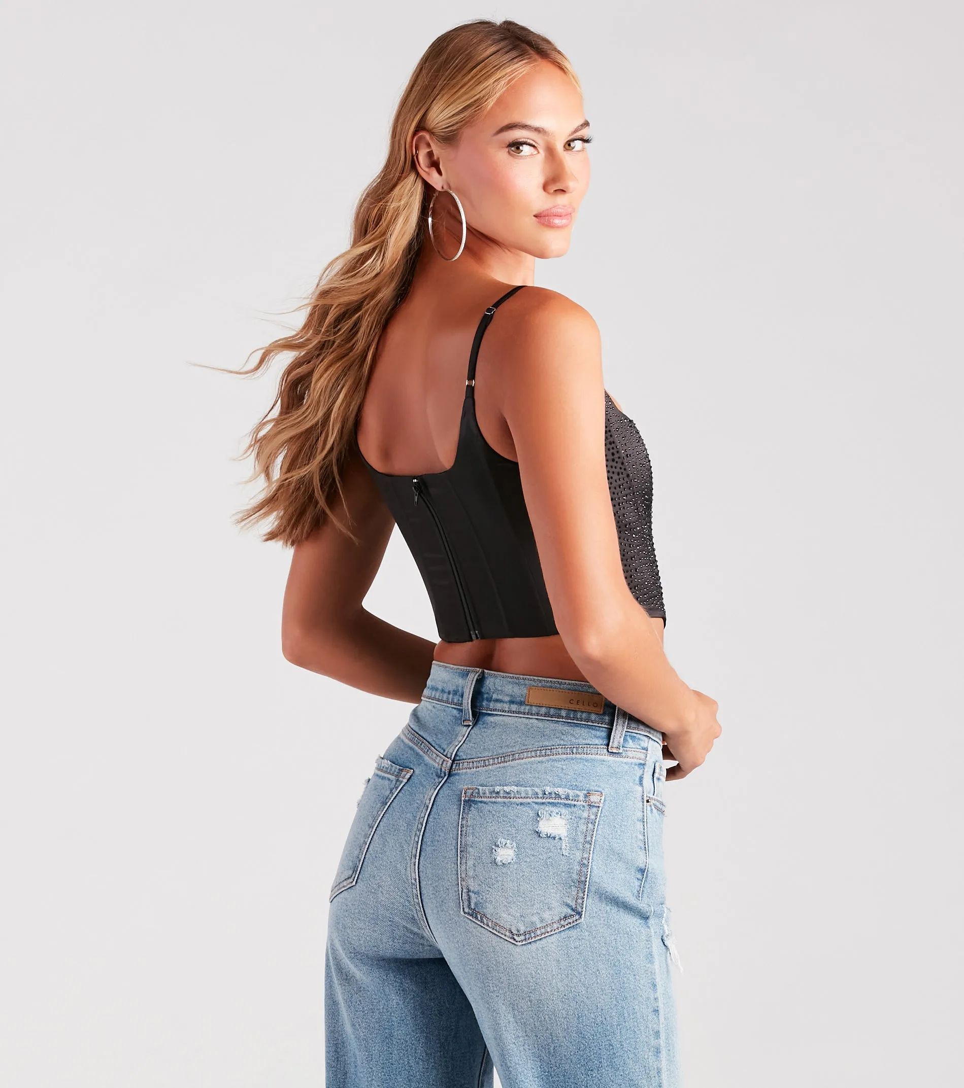 Heat Of The Moment Rhinestone Satin Corset Top sold by Windsor product image thumbnail 2