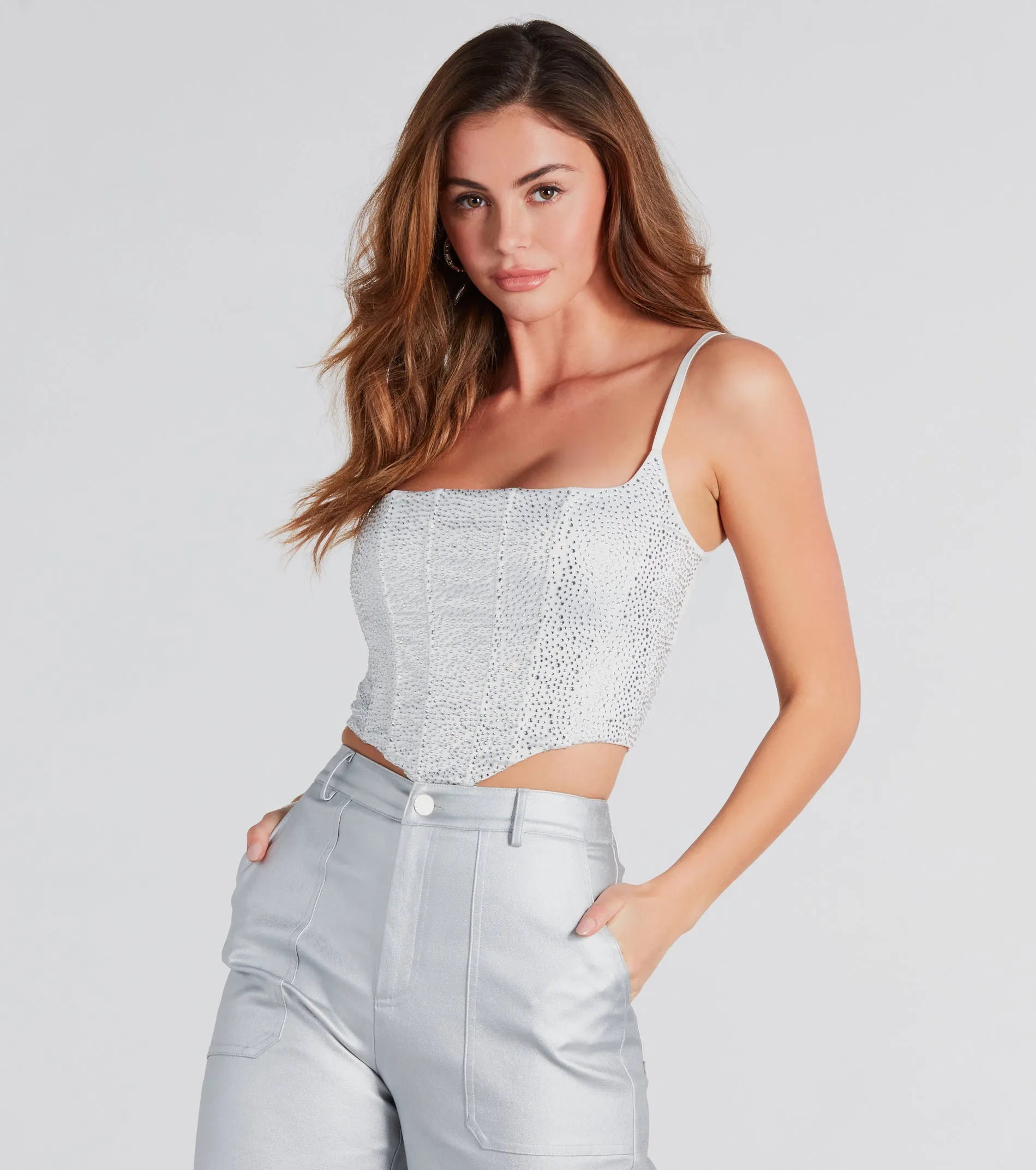 Heat Of The Moment Rhinestone Satin Corset Top sold by Windsor product image thumbnail 5