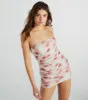 She's A Dream Strapless Ruched Floral Mesh Mini Dress sold by Windsor