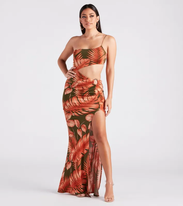 Sunkissed Beauty Tropical Print Cutout Maxi Dress sold by Windsor