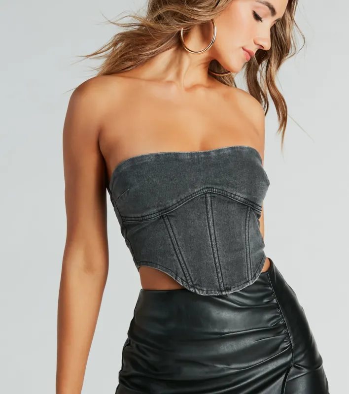 Edgy Slay Denim Strapless Corset Top sold by Windsor