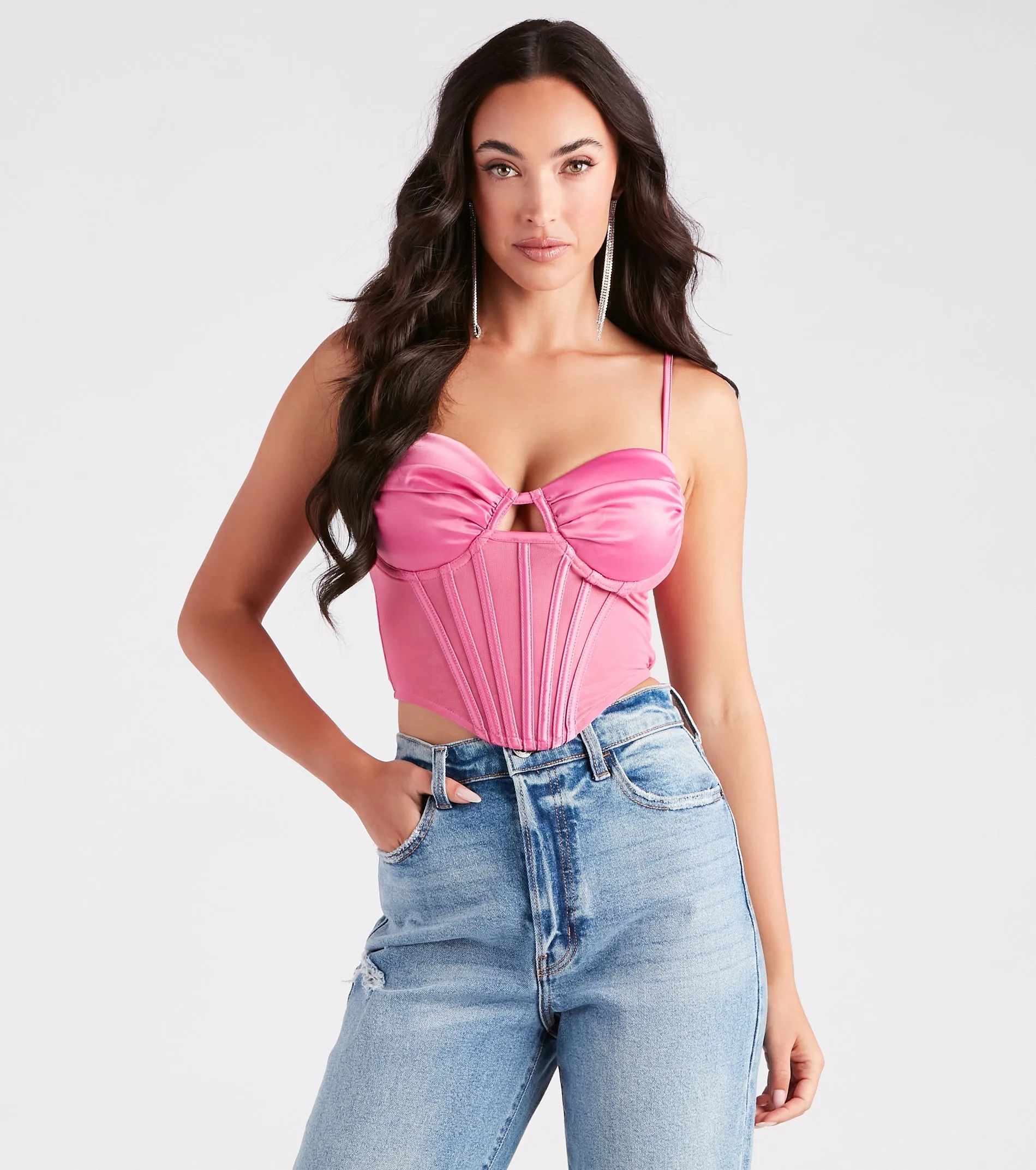 CLEARANCE - Total Babe Satin Mesh Corset Top sold by Windsor