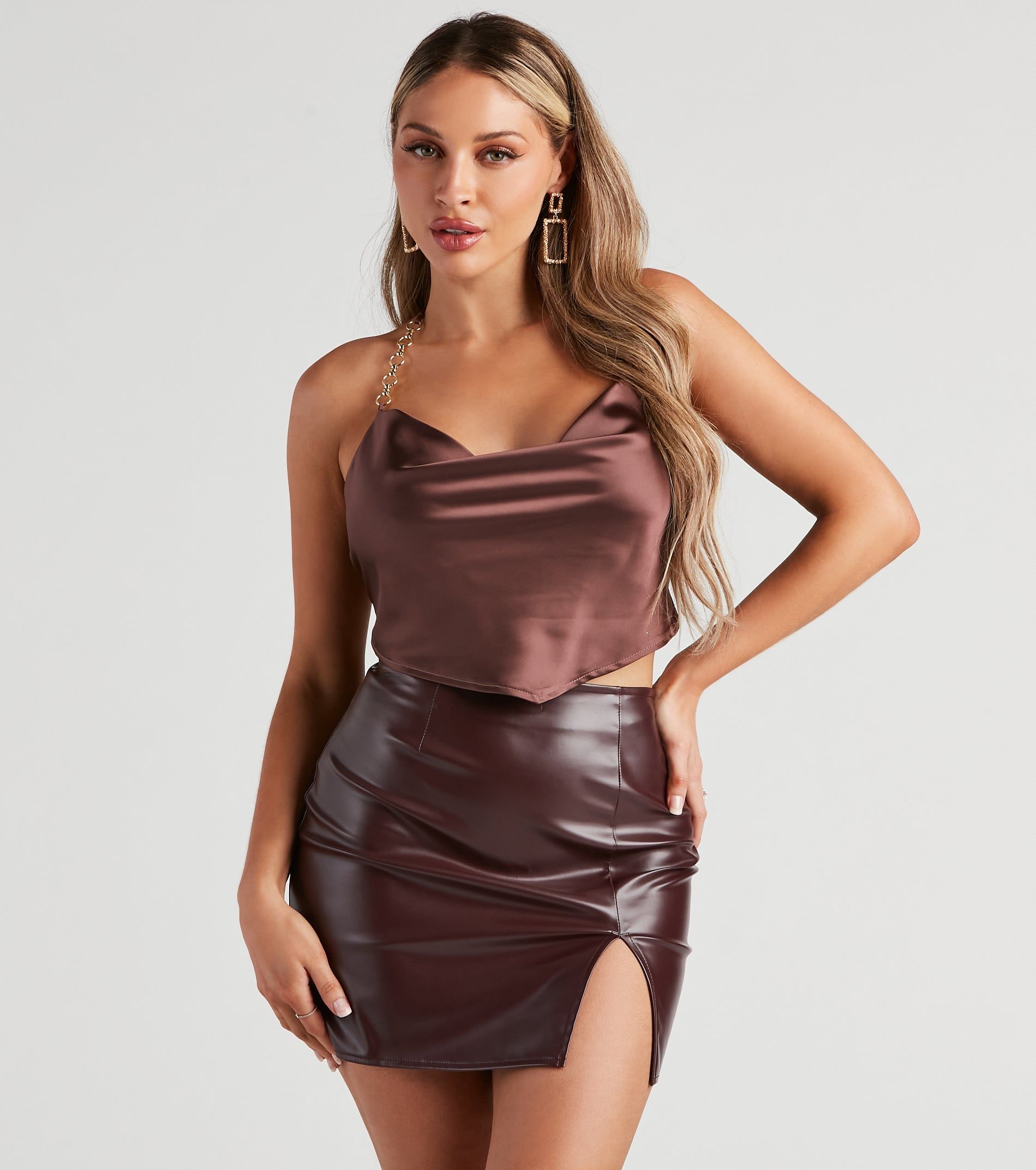 PLACEHOLDER - Haute Nights Satin Chain Strap Top sold by Windsor product image thumbnail 2