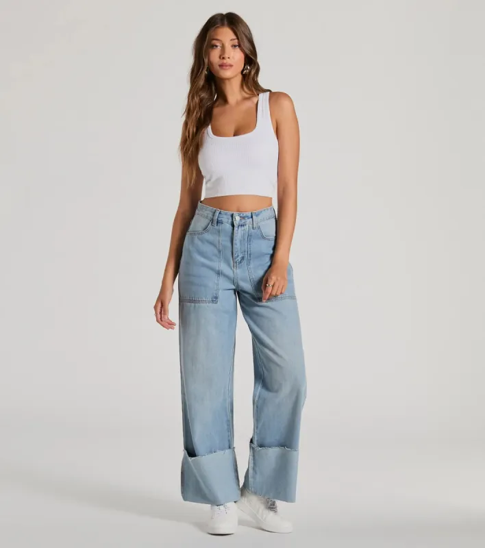 In The Details High-Rise Wide-Leg Cuffed Denim Jeans sold by Windsor