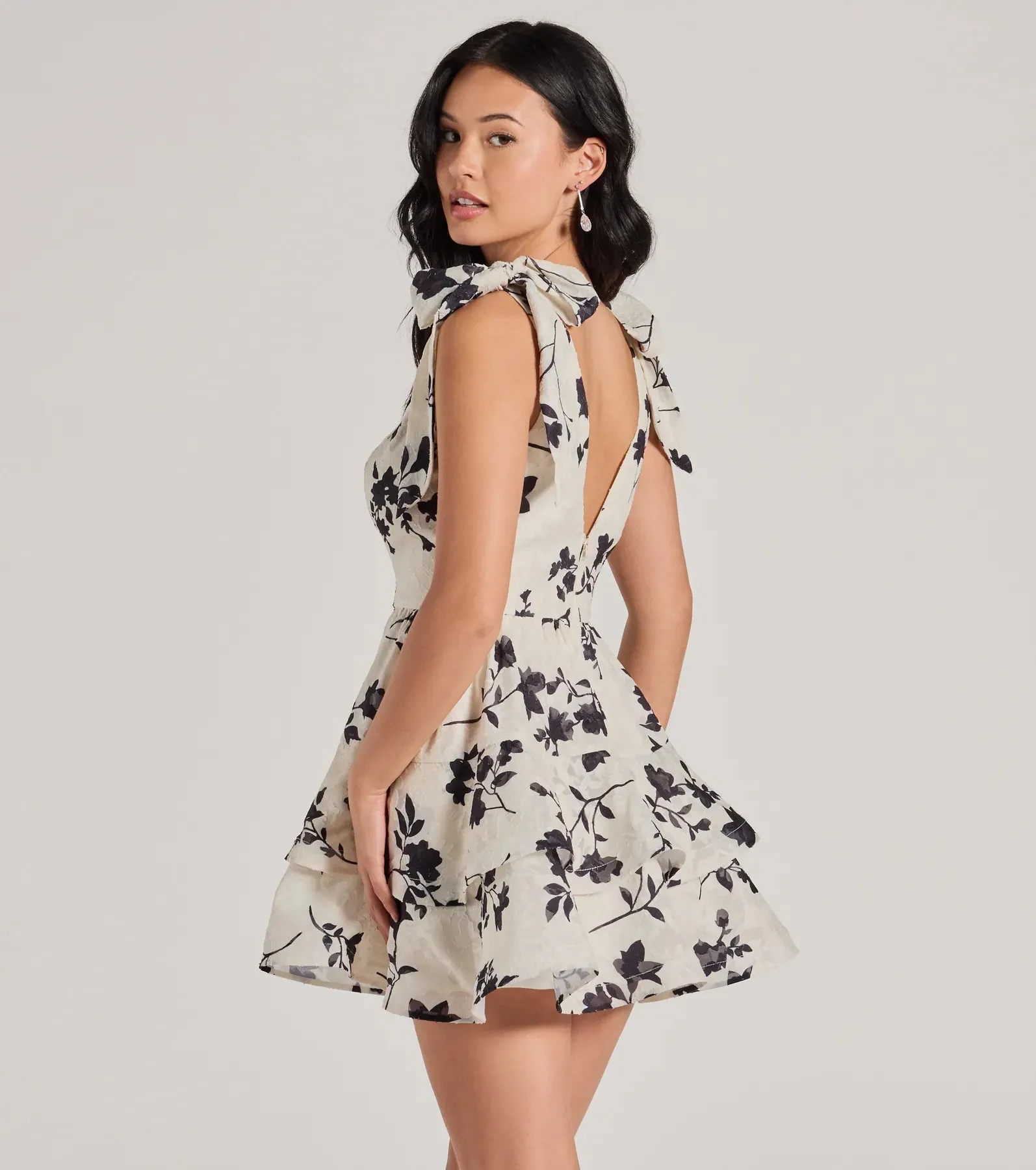 Chantel Bow Tie V-Neck Floral Ruffle Skater Dress sold by Windsor product image thumbnail 2