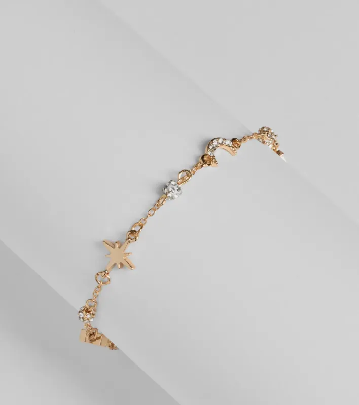 Celestial Shine Moon And Star Charm Anklet sold by Windsor