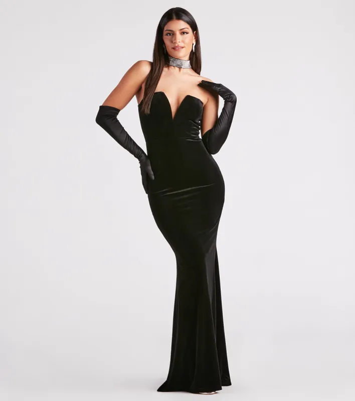 Gemma Rhinestone Collar Velvet Strapless Mermaid Dress sold by Windsor