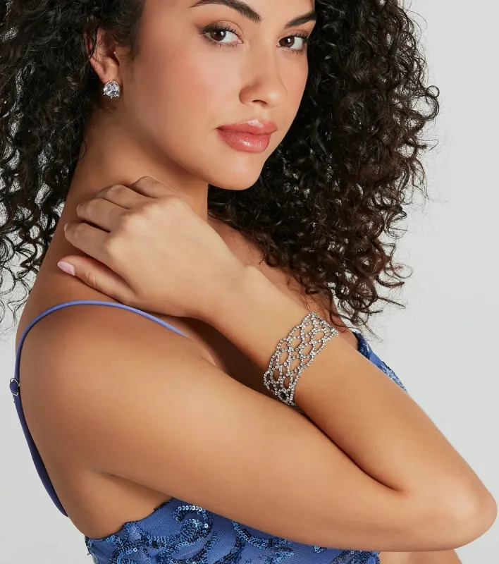 Elegant Shine Rhinestone Cutout Clasp Bracelet sold by Windsor