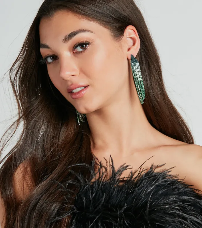 Bold Allure Ombre Rhinestone Fringe Earrings sold by Windsor