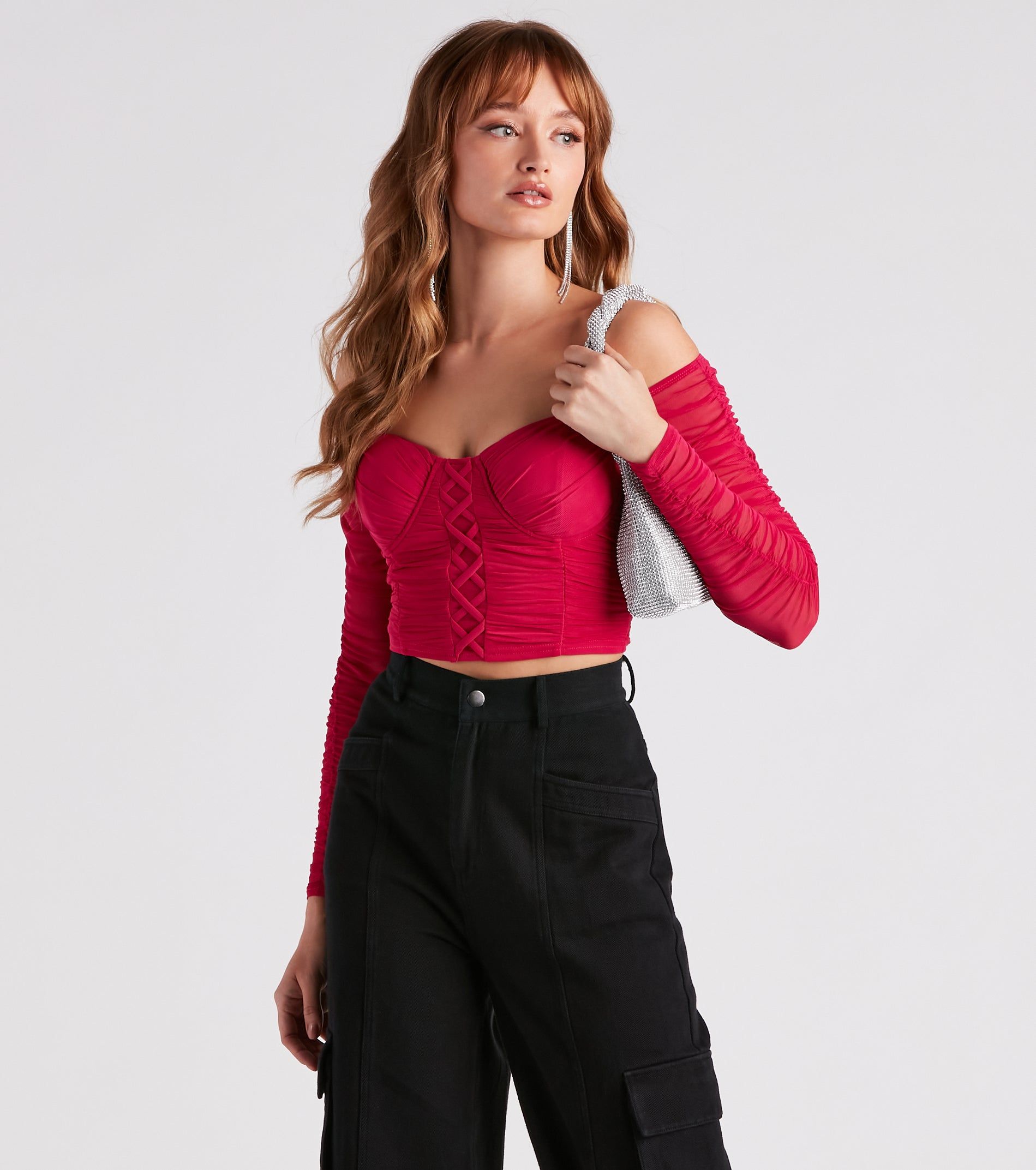 Level It Up Ruched Mesh Corset Top sold by Windsor product image thumbnail 5