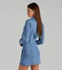 Season Of Fun Denim Collared A-Line Mini Dress sold by Windsor