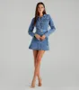 Season Of Fun Denim Collared A-Line Mini Dress sold by Windsor