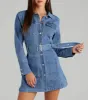 Season Of Fun Denim Collared A-Line Mini Dress sold by Windsor