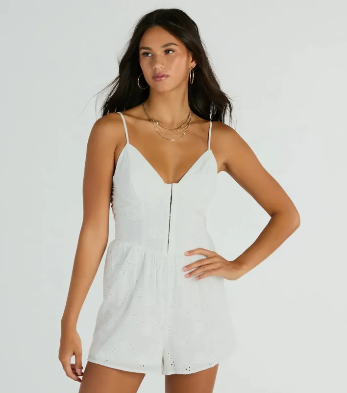 Sweet Aura Sleeveless Sweetheart Eyelet Romper sold by Windsor