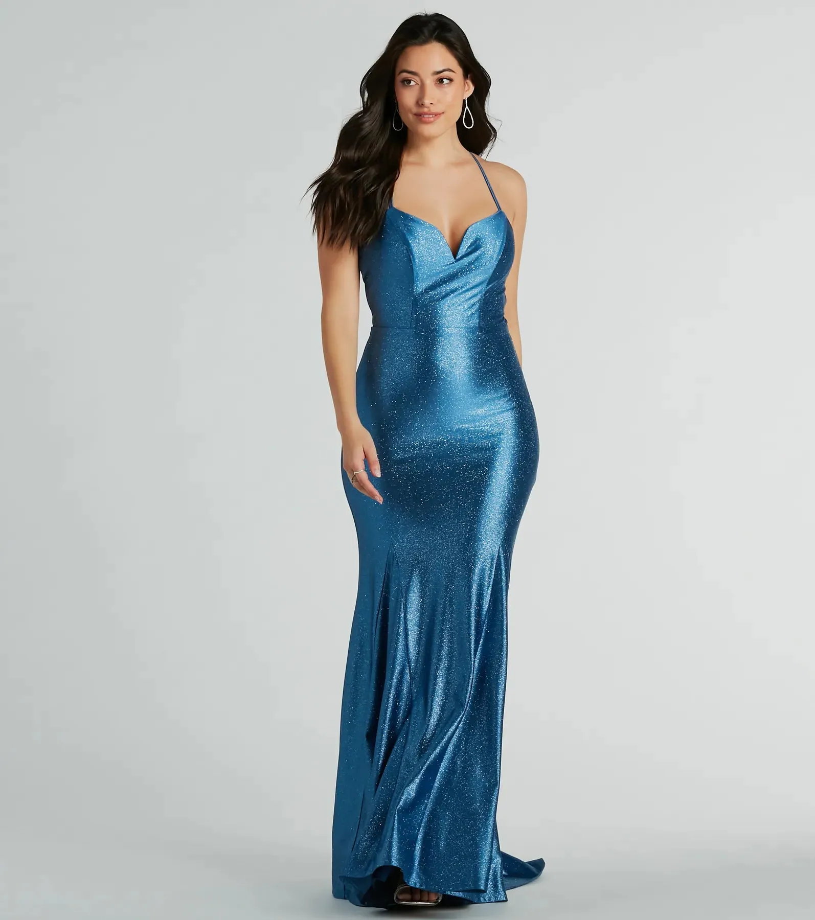 Mindy Strappy Back Mermaid Satin Glitter Dress sold by Windsor product image thumbnail 4