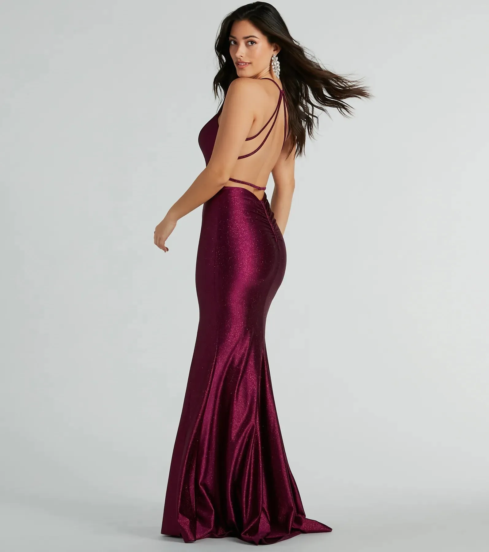 Mindy Strappy Back Mermaid Satin Glitter Dress sold by Windsor product image thumbnail 5
