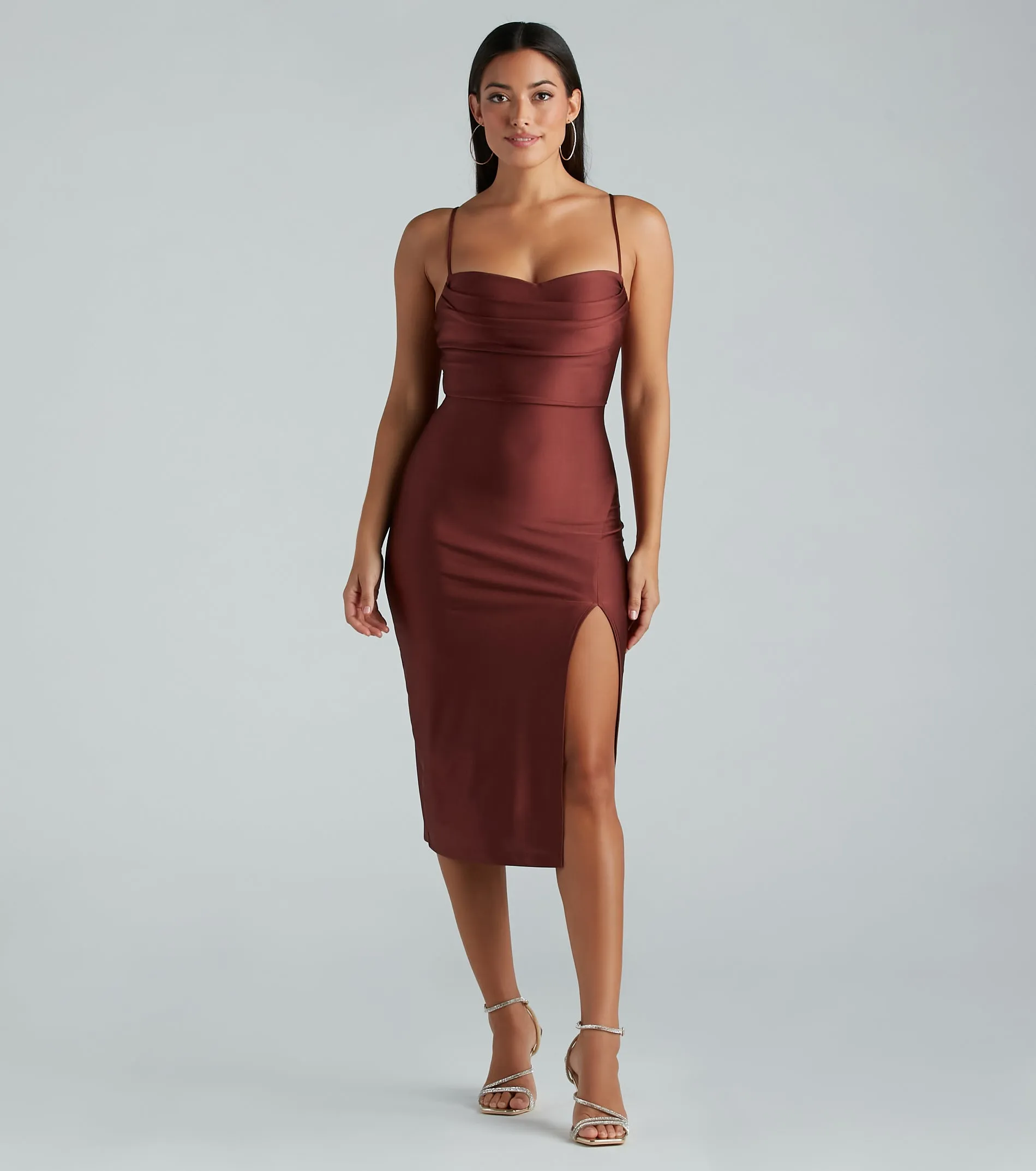 CLEARANCE - Sleek And Smooth High Slit Midi Dress sold by Windsor