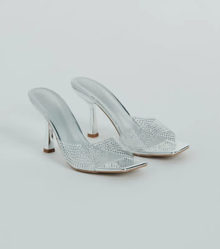 A Little Glitz Rhinestone Metallic Stiletto Mules sold by Windsor