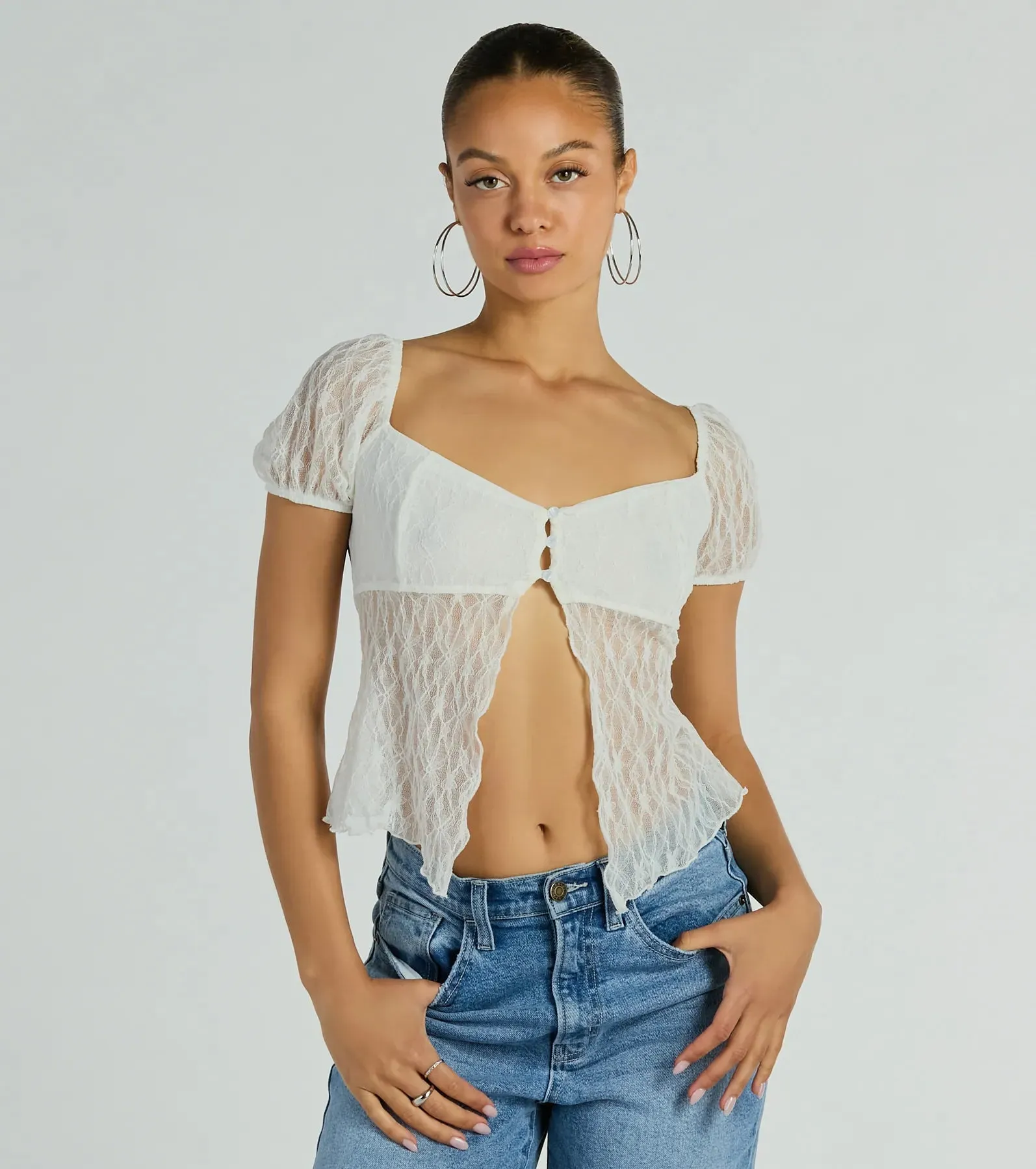 Charm Me Puff Sleeve Lace Crop Top sold by Windsor product image thumbnail 5