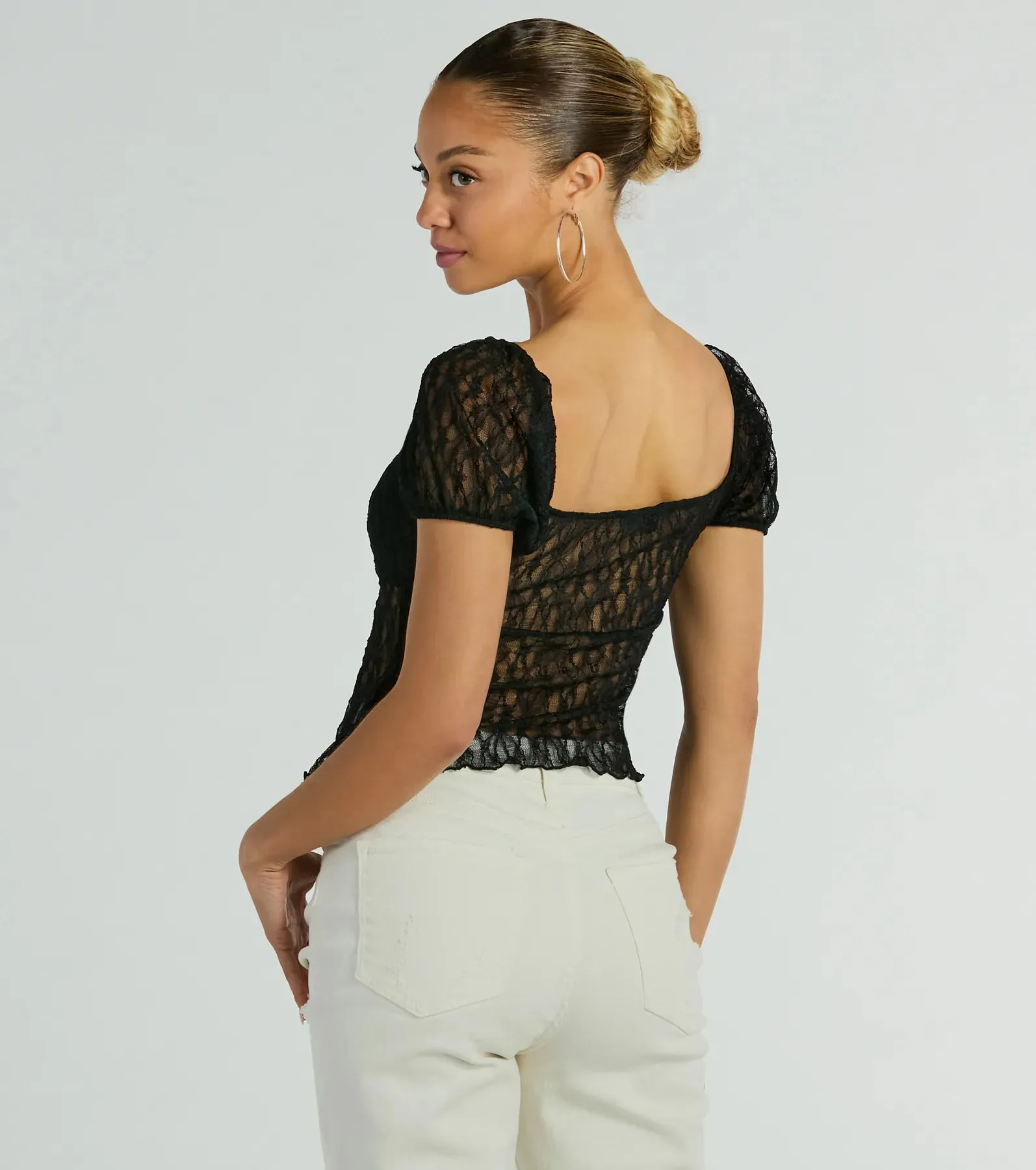 Charm Me Puff Sleeve Lace Crop Top sold by Windsor product image thumbnail 2