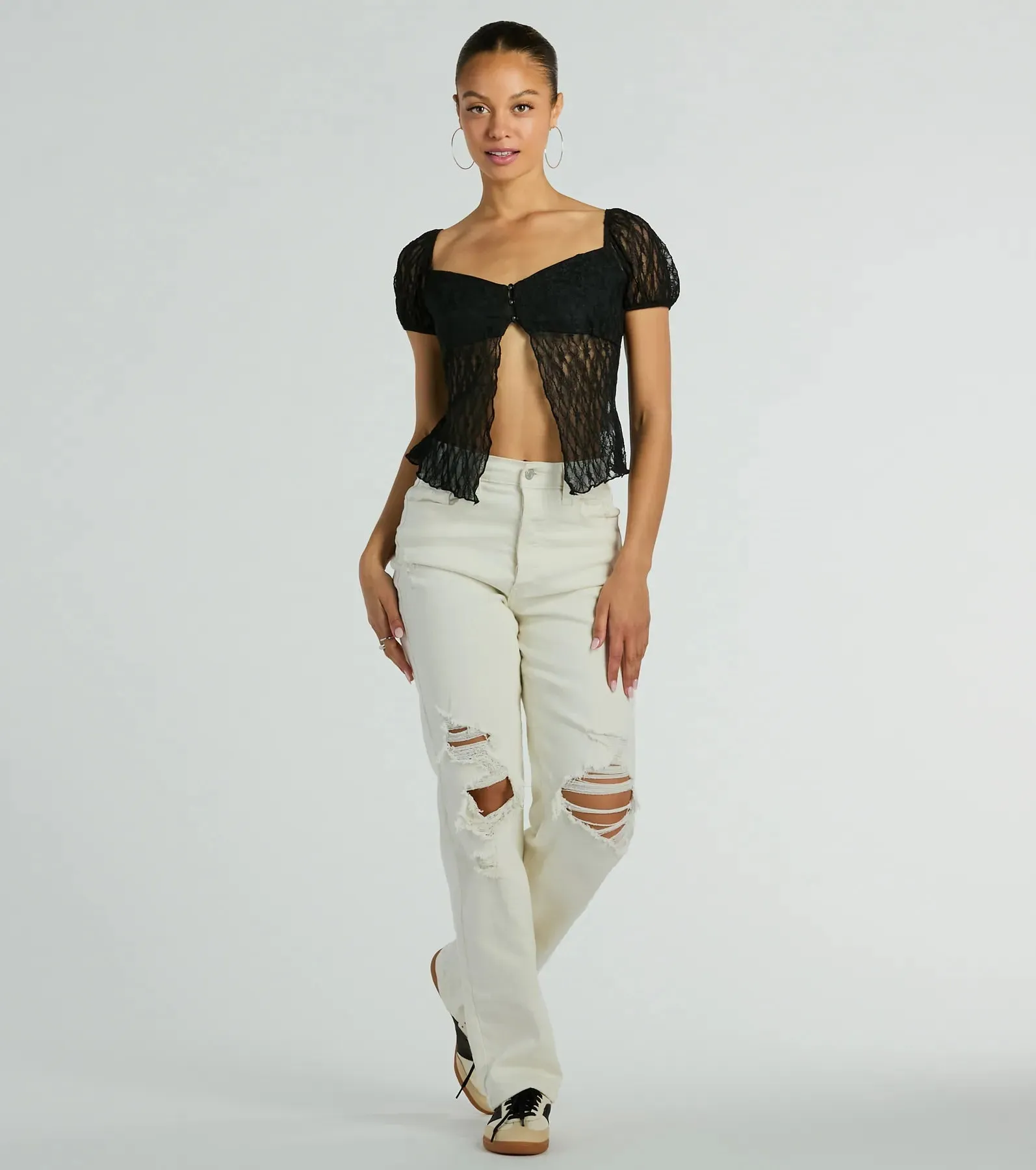 Charm Me Puff Sleeve Lace Crop Top sold by Windsor product image thumbnail 3