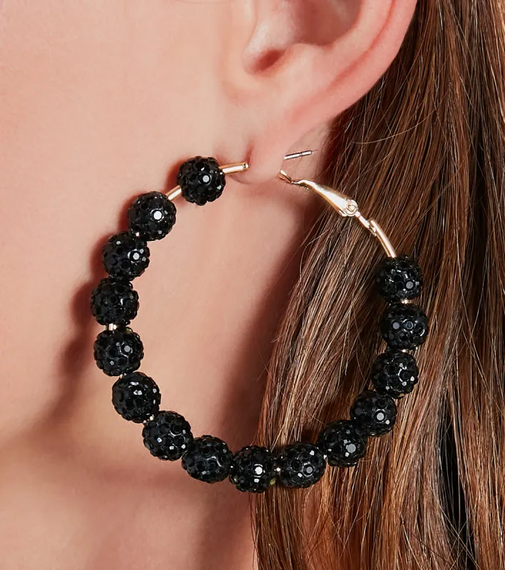 Be Rare Rhinestone Ball Hoop Earrings sold by Windsor