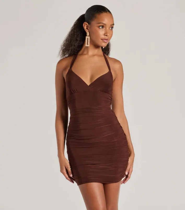 Serving Looks Ruched Knit Bodycon Mini Dress sold by Windsor