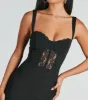 At My Best Crepe Lace Trim Corset Mini Dress sold by Windsor