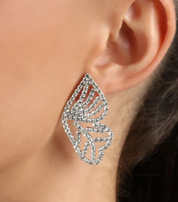 Make Me Flutter Rhinestone Butterfly Earrings sold by Windsor