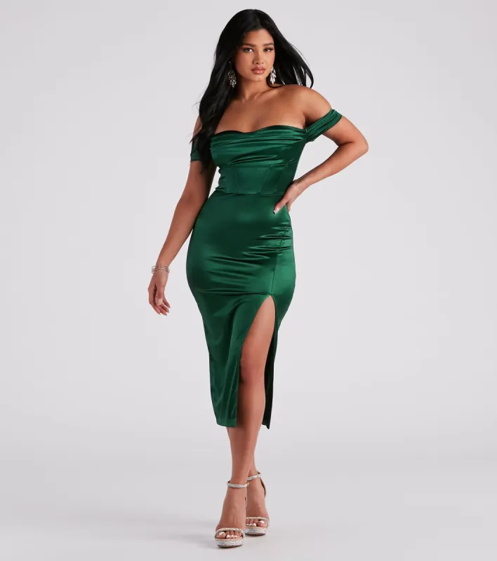 Kathryn Formal Satin Corset Midi Dress sold by Windsor