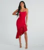 Timeless Allure Cowl Neck Mesh Ruffle Midi Dress sold by Windsor