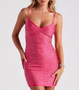 Let's Party Rhinestone Bodycon Mini Dress sold by Windsor