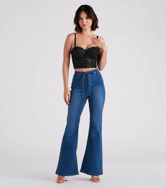 CLEARANCE - Bri High-Rise Lace-Up Flare Jeans By Windsor Denim sold by Windsor