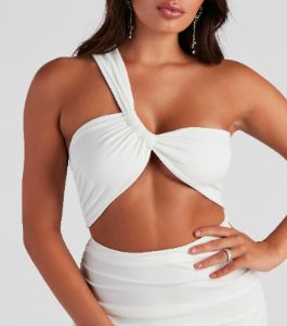 Summer Nights One-Shoulder Crop Top sold by Windsor