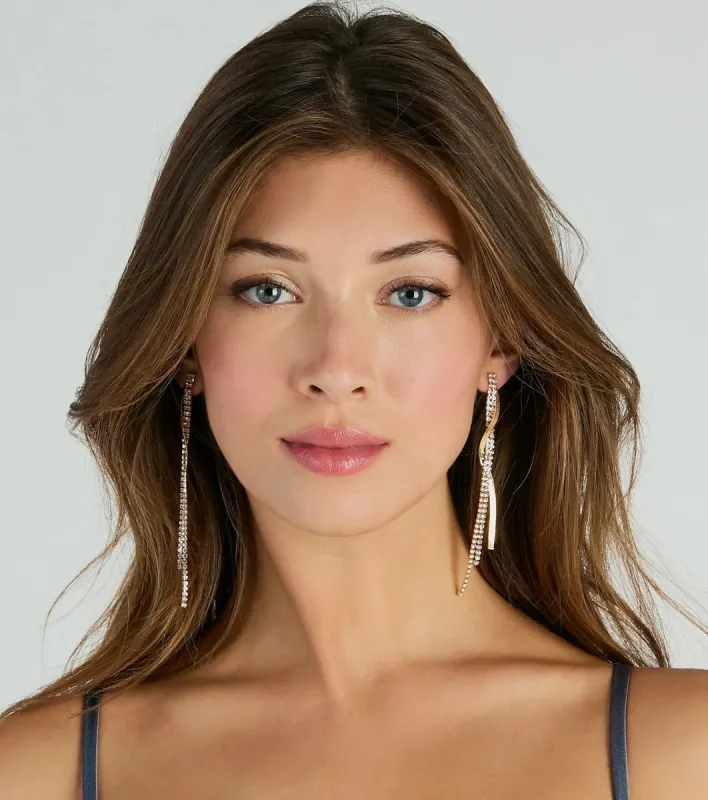 So Elevated Rhinestone Chain Twist Earrings sold by Windsor