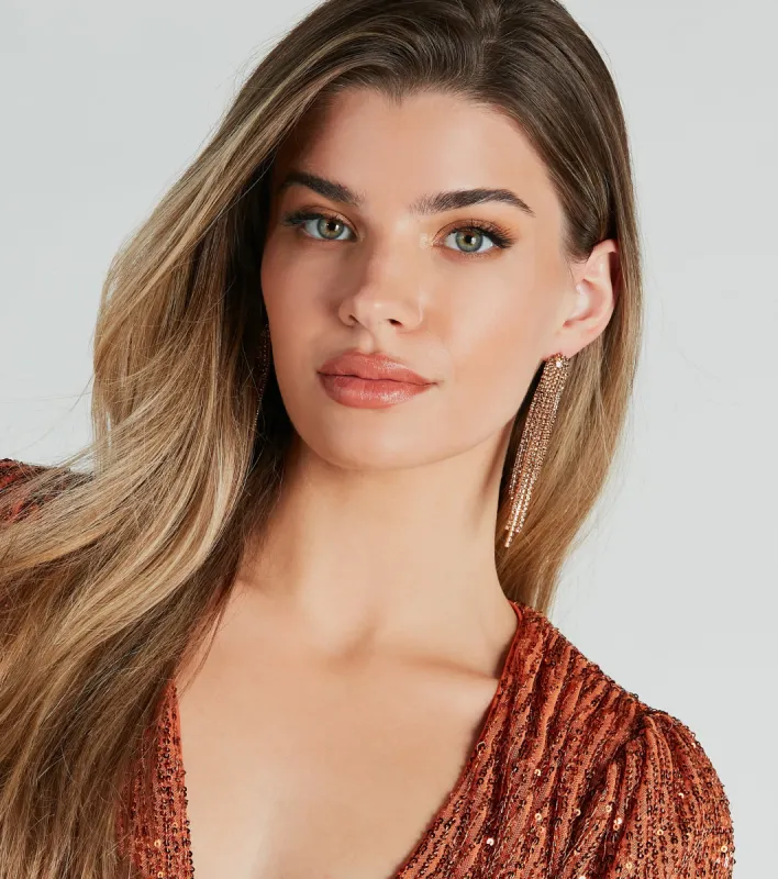 Cascading Glam Rhinestone Fringe Earrings sold by Windsor