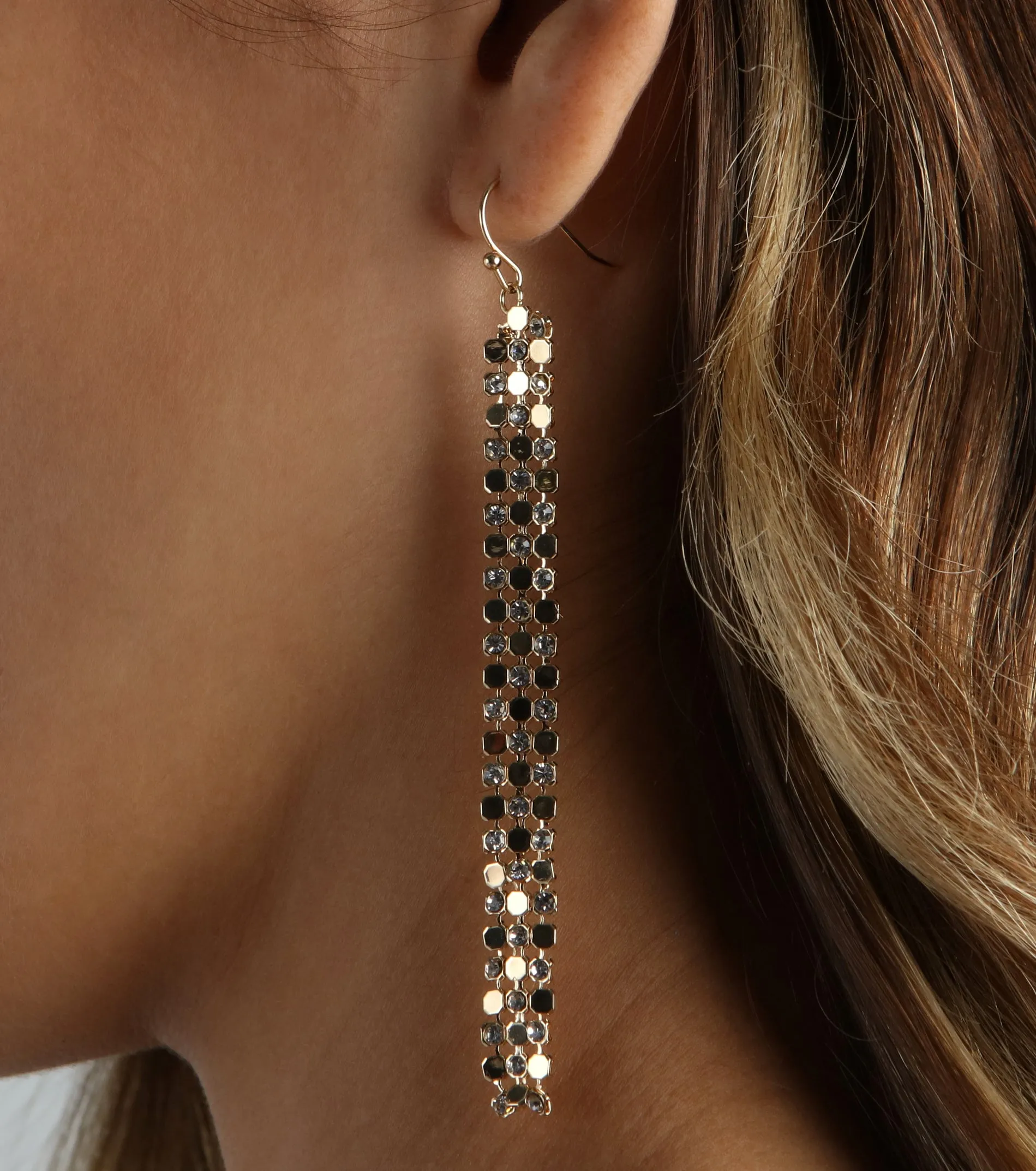 Catch The Light Rhinestone Fringe Earrings sold by Windsor