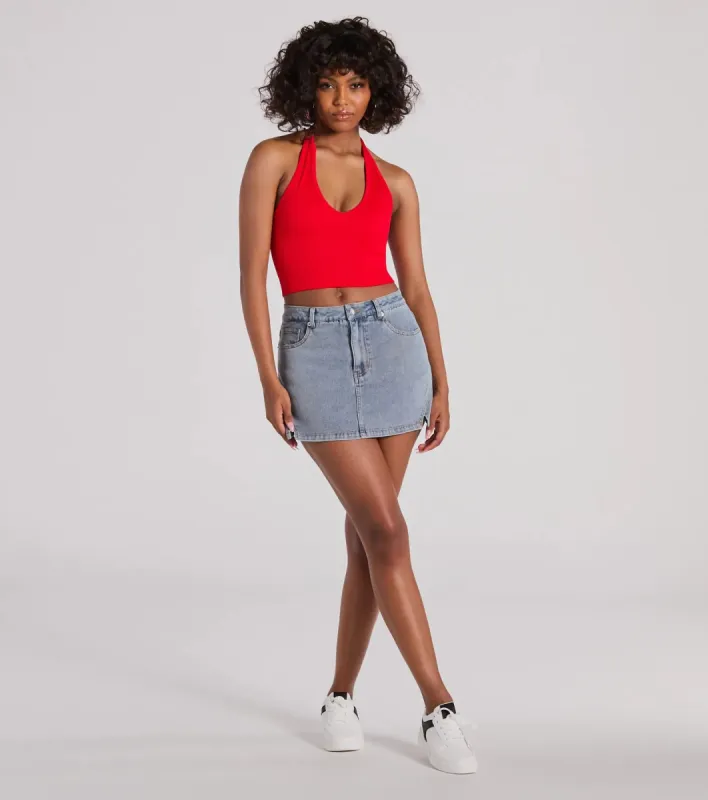 Favorite Look High-Rise Slit Mini Denim Skort sold by Windsor