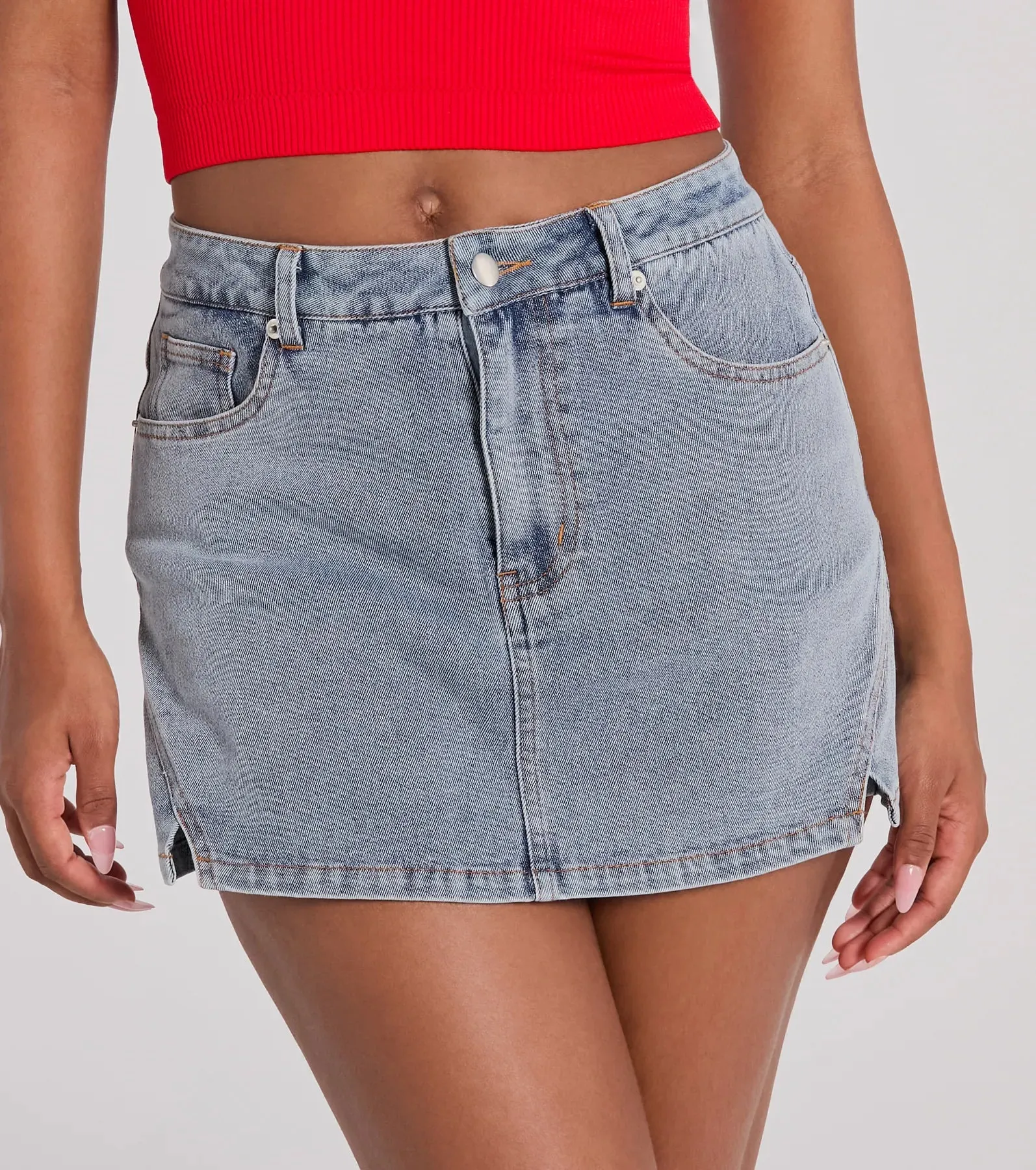 Favorite Look High-Rise Slit Mini Denim Skort sold by Windsor product image thumbnail 3