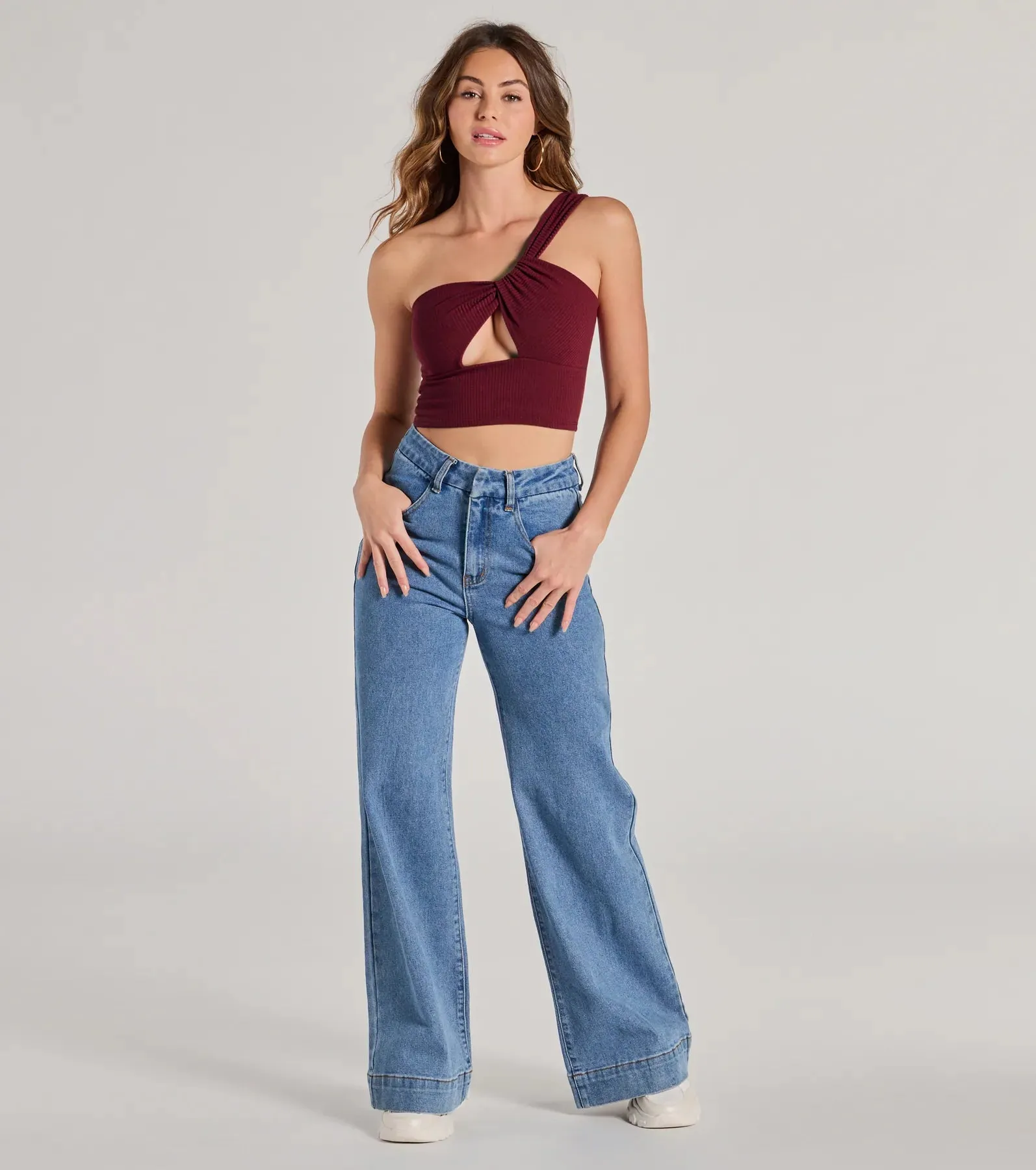 Here To Slay One-Shoulder Cutout Knit Crop Top sold by Windsor product image thumbnail 3