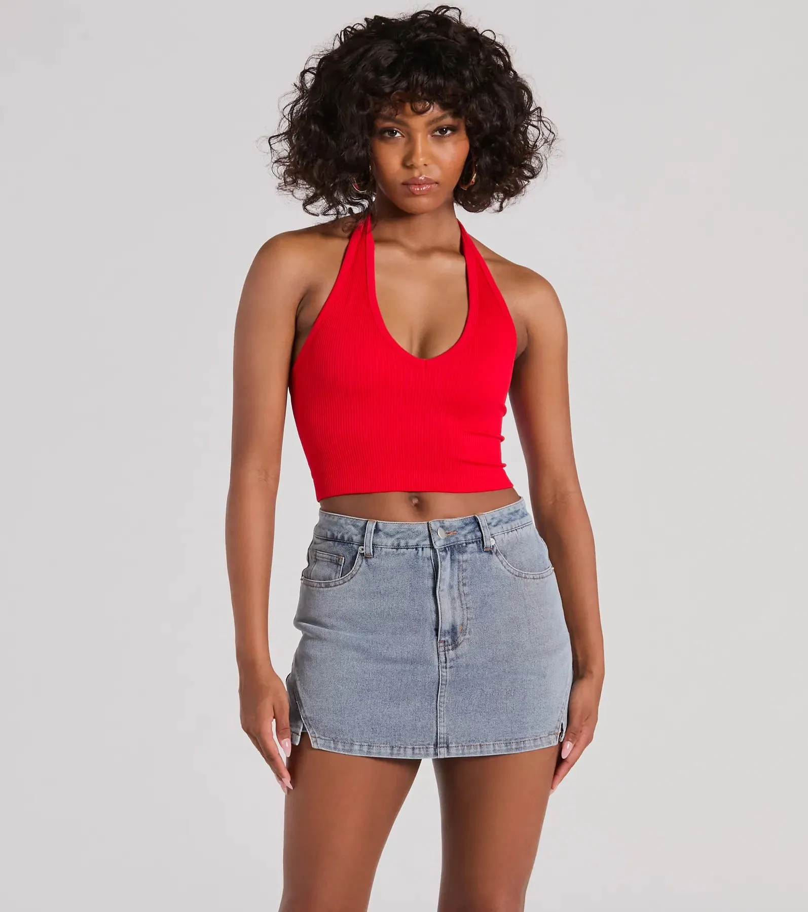 Favorite Look High-Rise Slit Mini Denim Skort sold by Windsor product image thumbnail 4