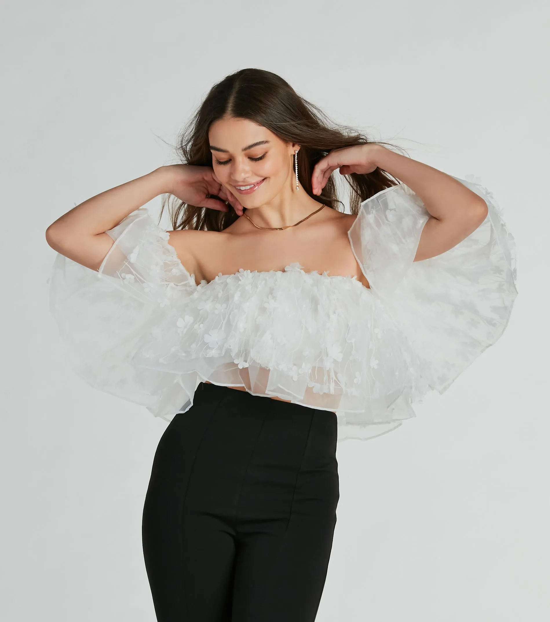 Rise And Bloom Off-The-Shoulder Floral Crop Top sold by Windsor