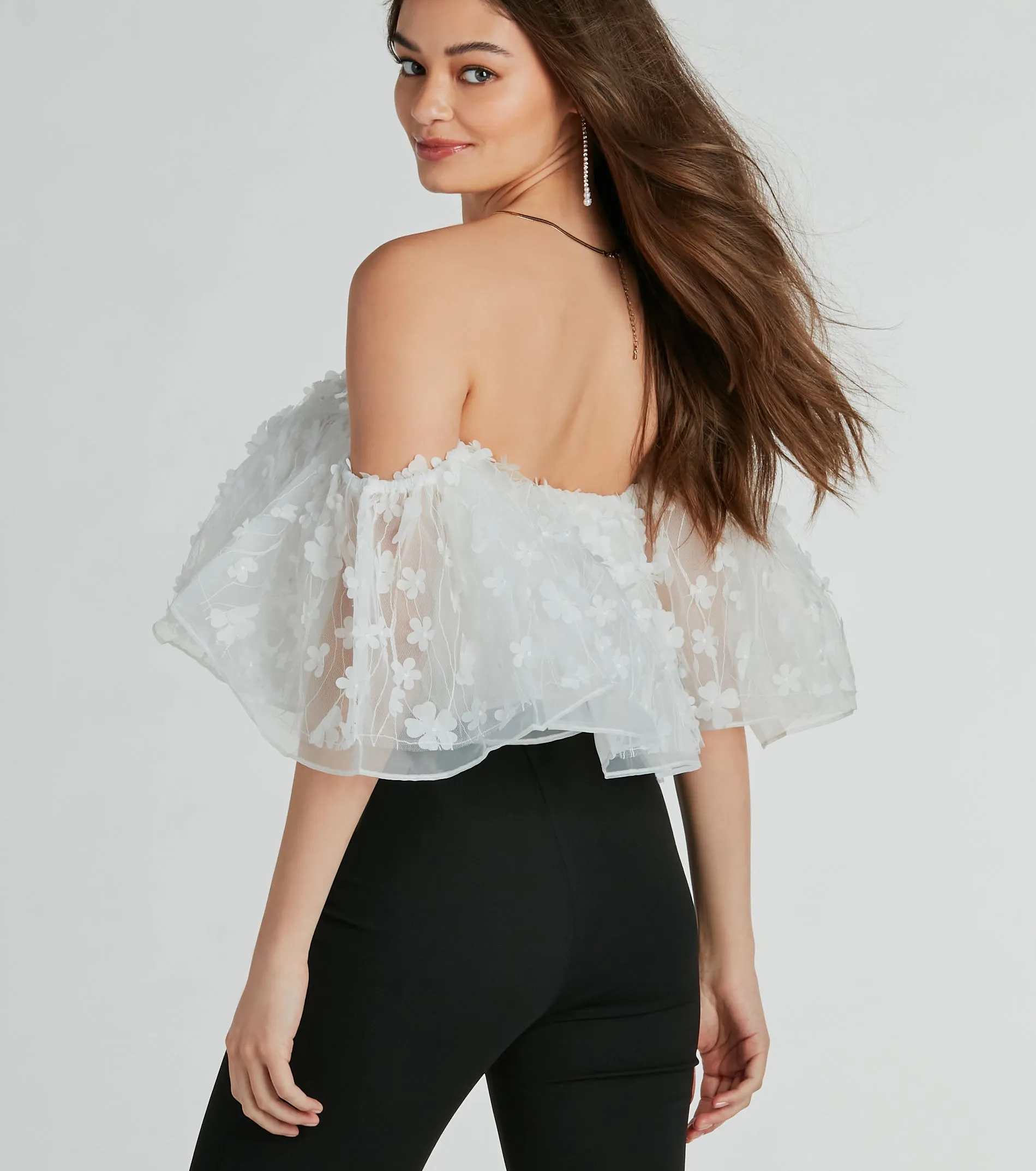 Rise And Bloom Off-The-Shoulder Floral Crop Top sold by Windsor product image thumbnail 2