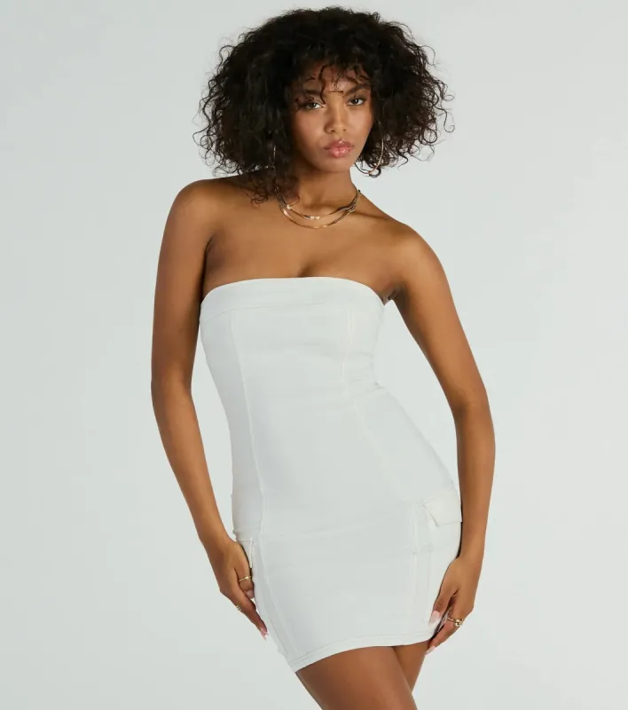 CLEARANCE - Can't Deny Strapless Cargo Mini Dress sold by Windsor