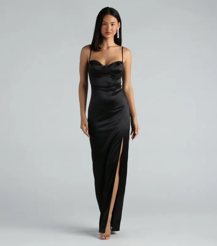 Cassandra Formal Satin Lace Sweetheart Long Dress sold by Windsor