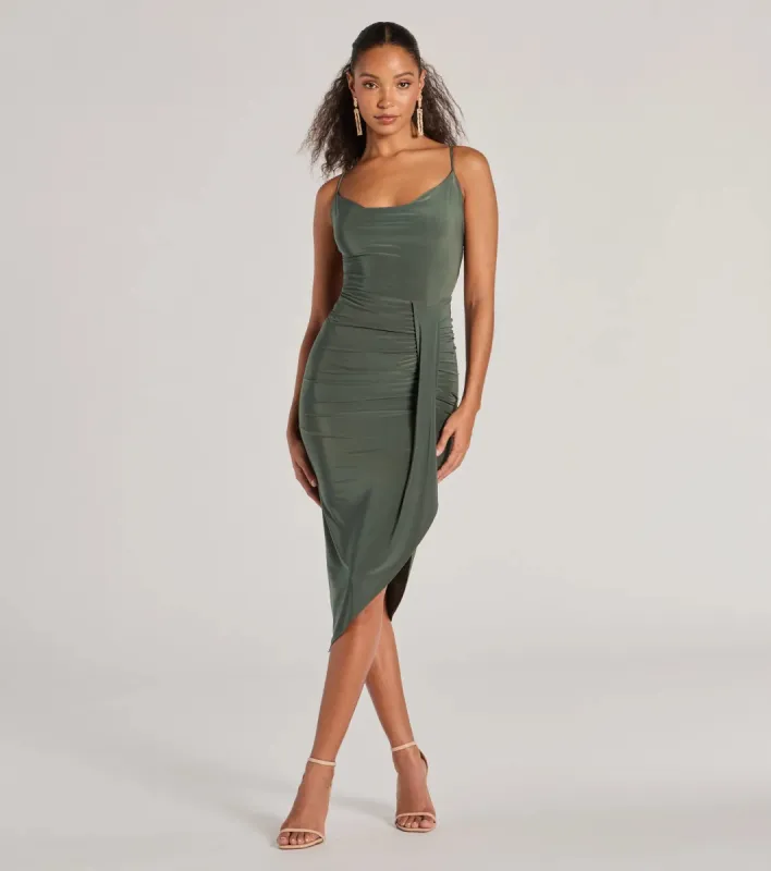 Thriving Poise Lace-Up Side Slit Midi Dress sold by Windsor