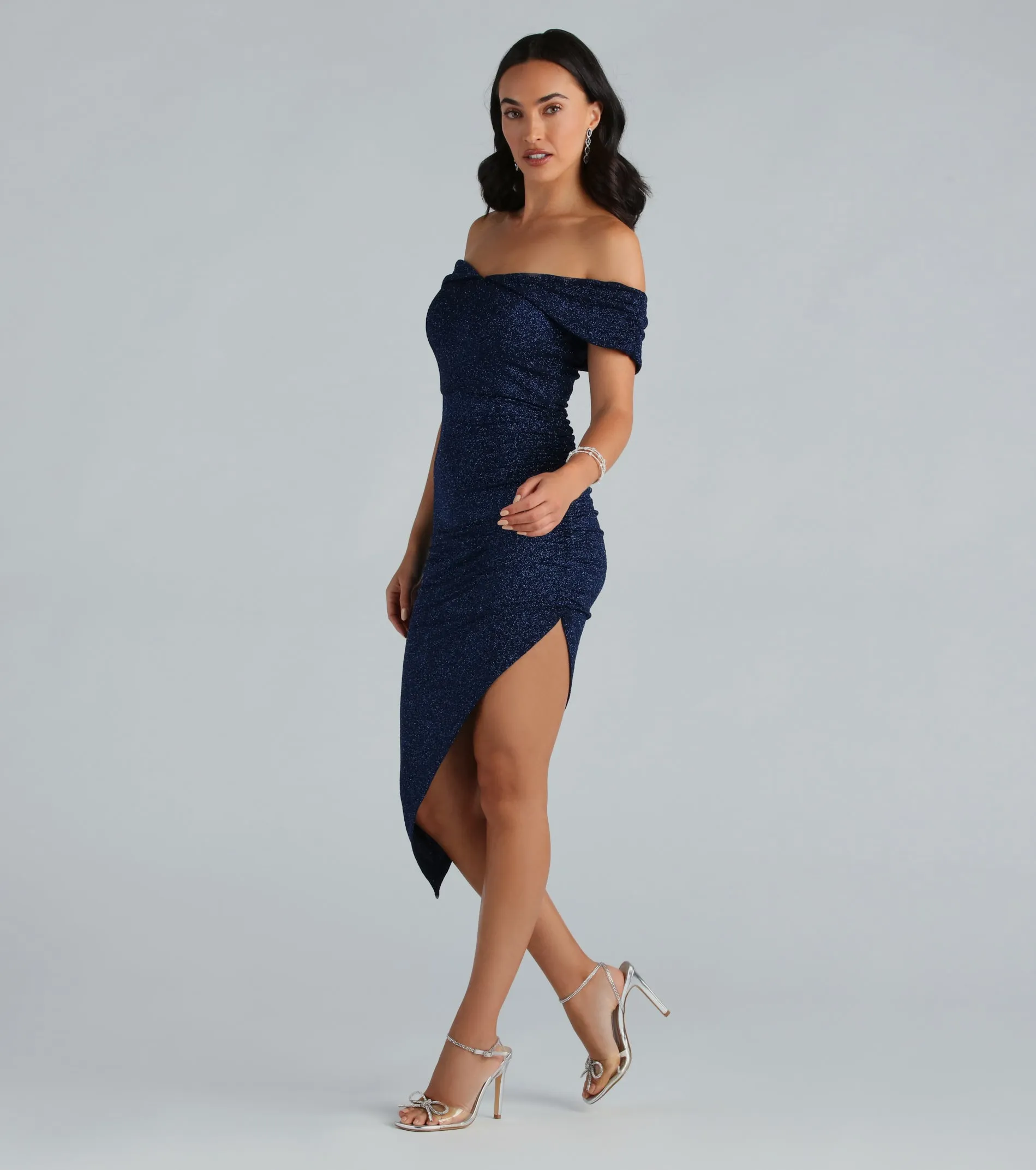 Unforgettable Glitter Off The Shoulder Midi Dress sold by Windsor product image thumbnail 3