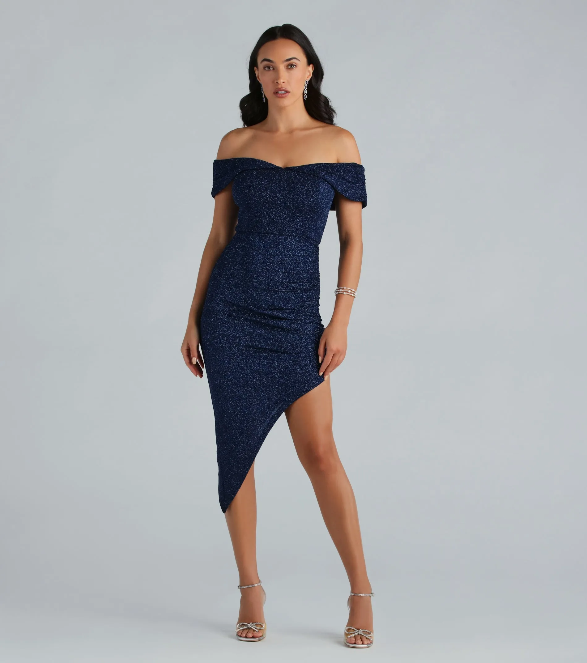 Unforgettable Glitter Off The Shoulder Midi Dress sold by Windsor